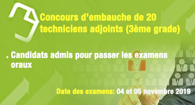 Candidats admis pour passer les examens oraux relatifs au concours d'embauche de 20 techniciens adjoints 3ème grade