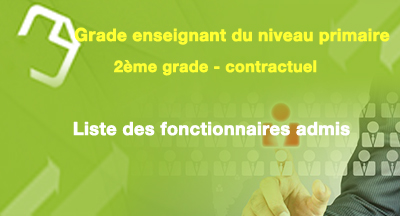 Liste des fonctionnaires admis au grade d'enseignant du niveau primaire 2ème grade contractuel Liste des fonctionnaires admis au grade d'enseignant du niveau primaire 2ème grade contractuel