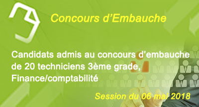 Candidats admis au concours d'embauche de 20 techniciens (3ème grade)